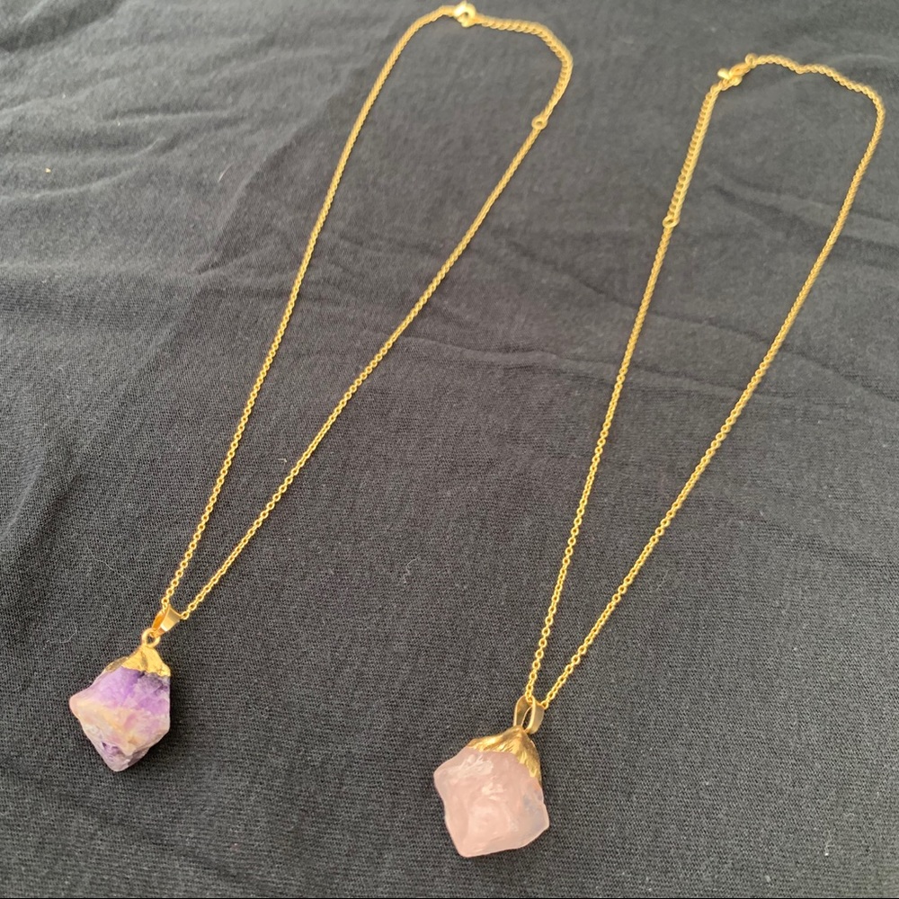 Amethyst & Rose Quartz Crystal Healing Necklace